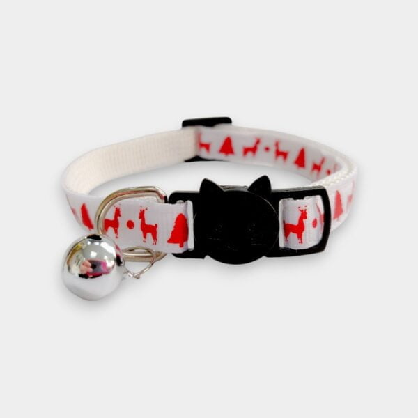Christmas Cat Collar - White with Red Reindeer