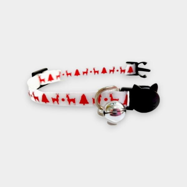 Christmas Cat Collar - White with Red Reindeer