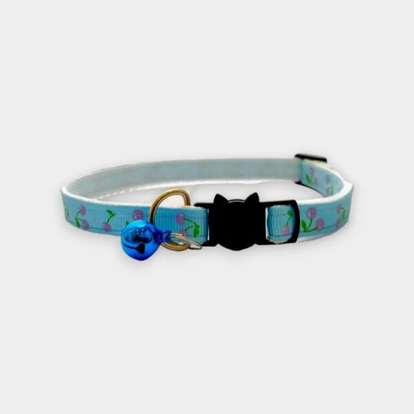 Light Blue with Lilac Cherries Cat Collar